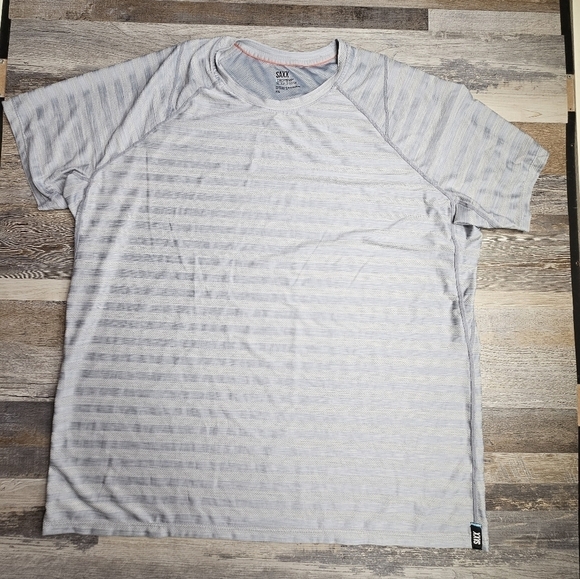 Saxx DropTemp Cooling Mesh Gray Striped tshirt Men's XXL athletic - Picture 1 of 4